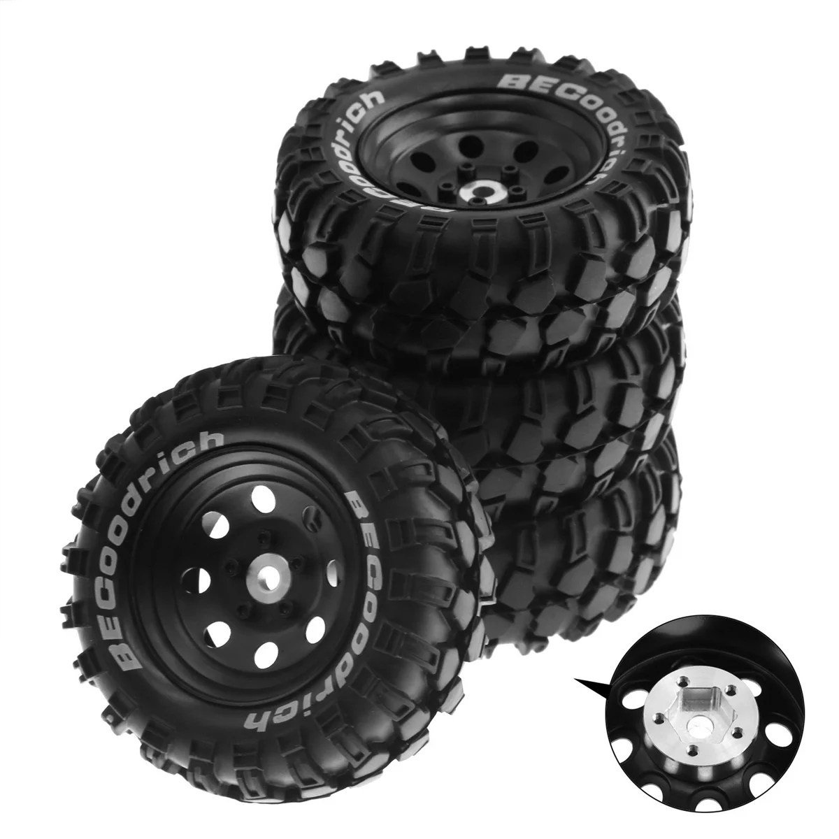 Pneumatico in gomma per cerchione in metallo da 4 pezzi da 1,9 pollici per 1/10 RC Crawler TRX4 SCX10 D90 4103 90046 FR4 FMS NT4-Nero