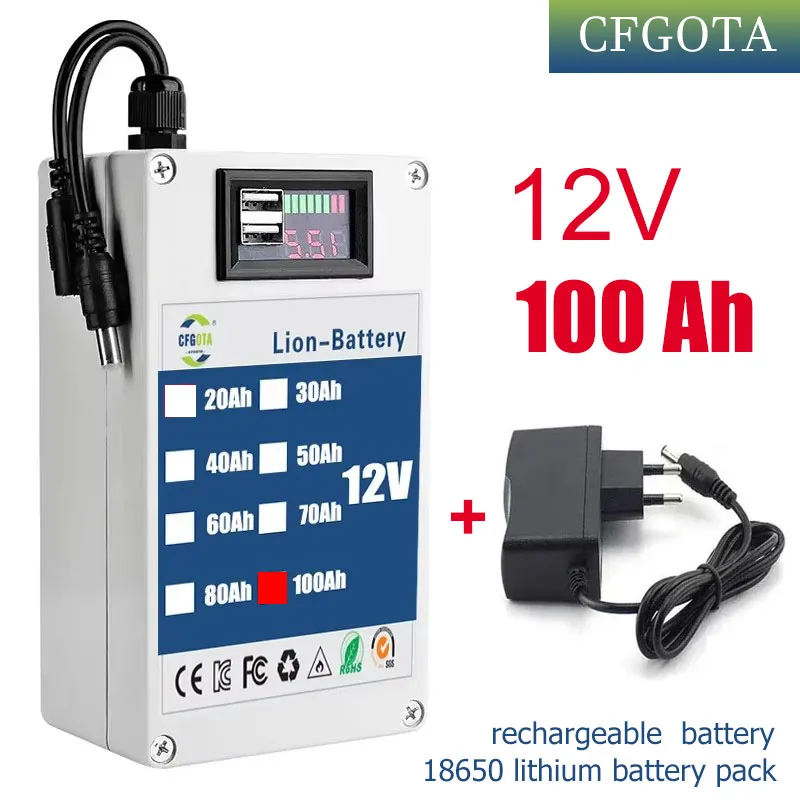 

brand new DC 12V 100Ah lithium-ion fast battery: It is a large capacity multi-purpose rechargeable battery