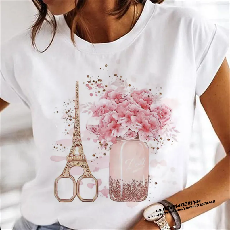 2023 New Ladies Short-Sleeved Printed High Heels Short-Sleeved T-Shirt Summer Trend Y2K Short-Sleeved Casual Shirt