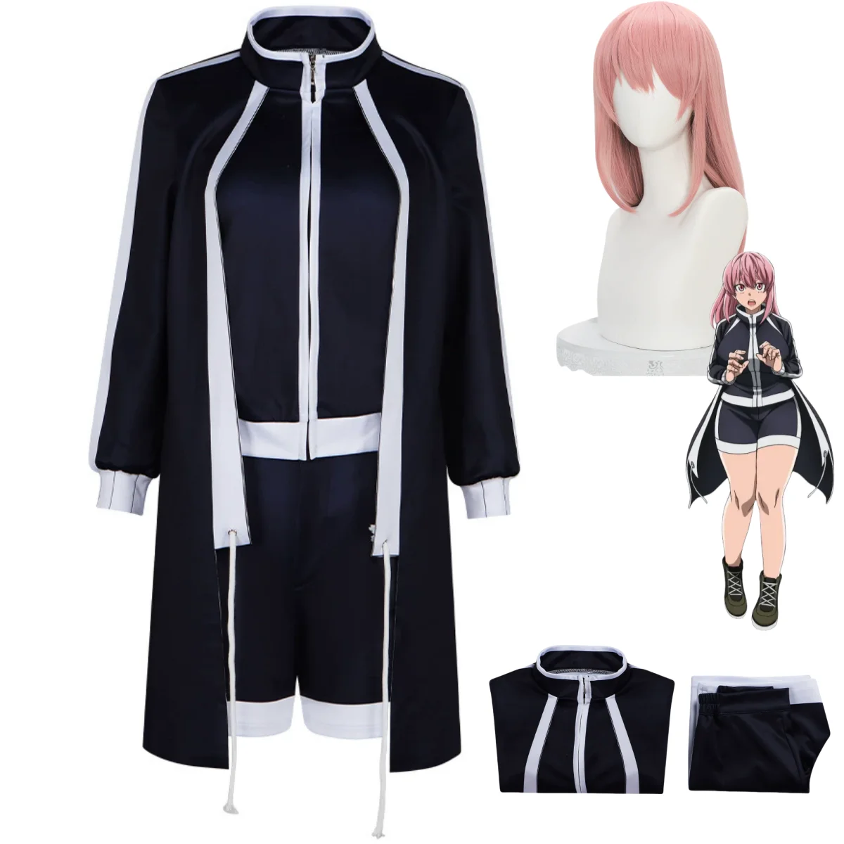 

Black Long Coat School Uniform Shorts Wig Woman Sexy Carnival Suit 2025 Anime Tougen Anki Homare Byobugaura Cosplay Costume