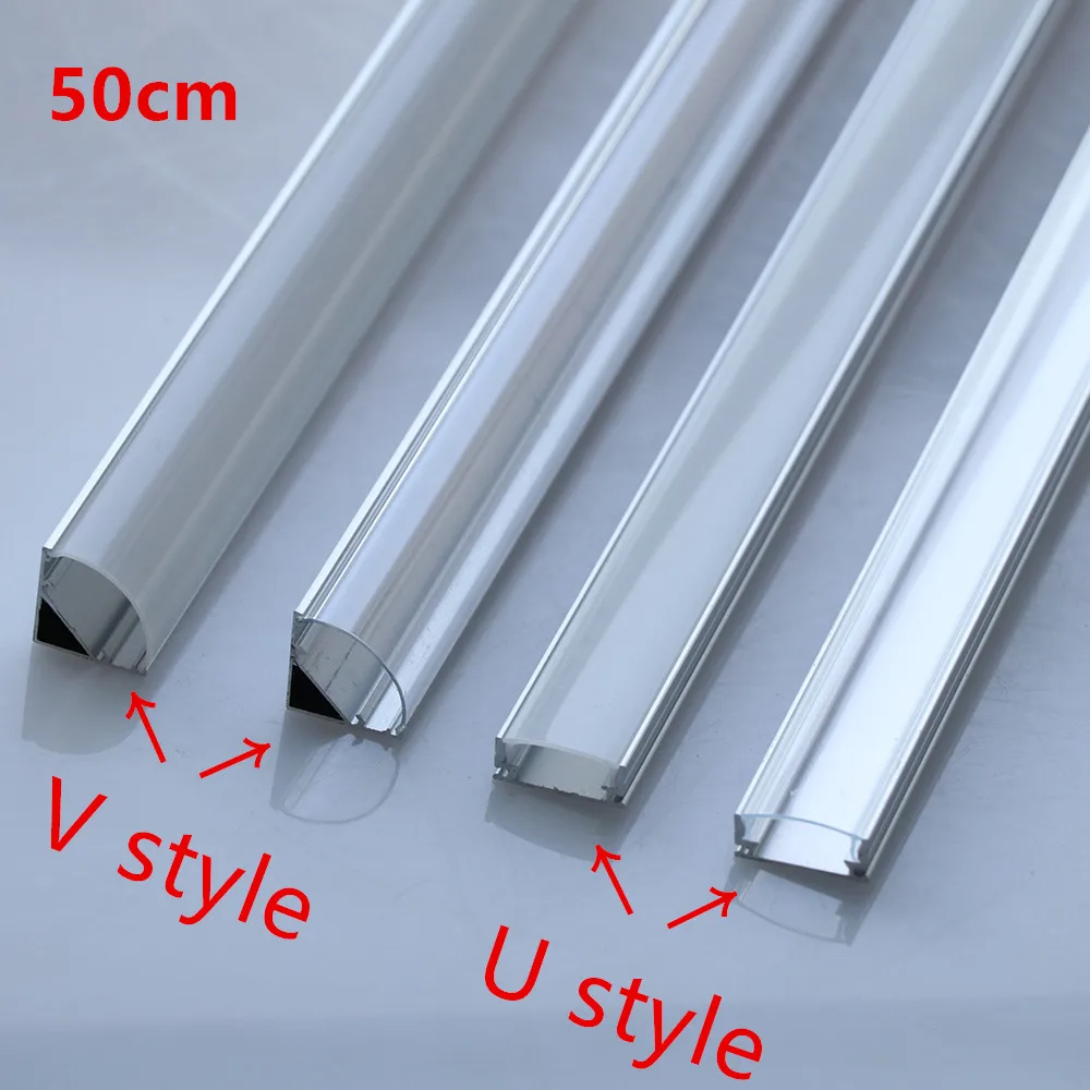 0.5M LED Aluminum Channel for 3528 5050 LED strip U/V shape tank bracket milk white cover/transparent cover led aluminum profile