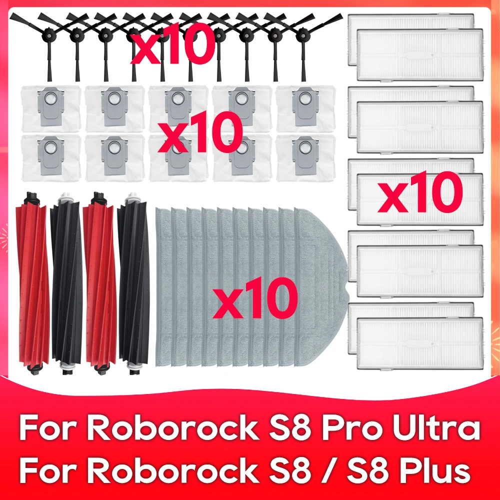 Fit For Roborock S8 / S8 PLUS / S8 Pro Ultra / G20 Robot Vacuums Main Side Brush Hepa Filter Mop Cloths Dust Bag Spare Part