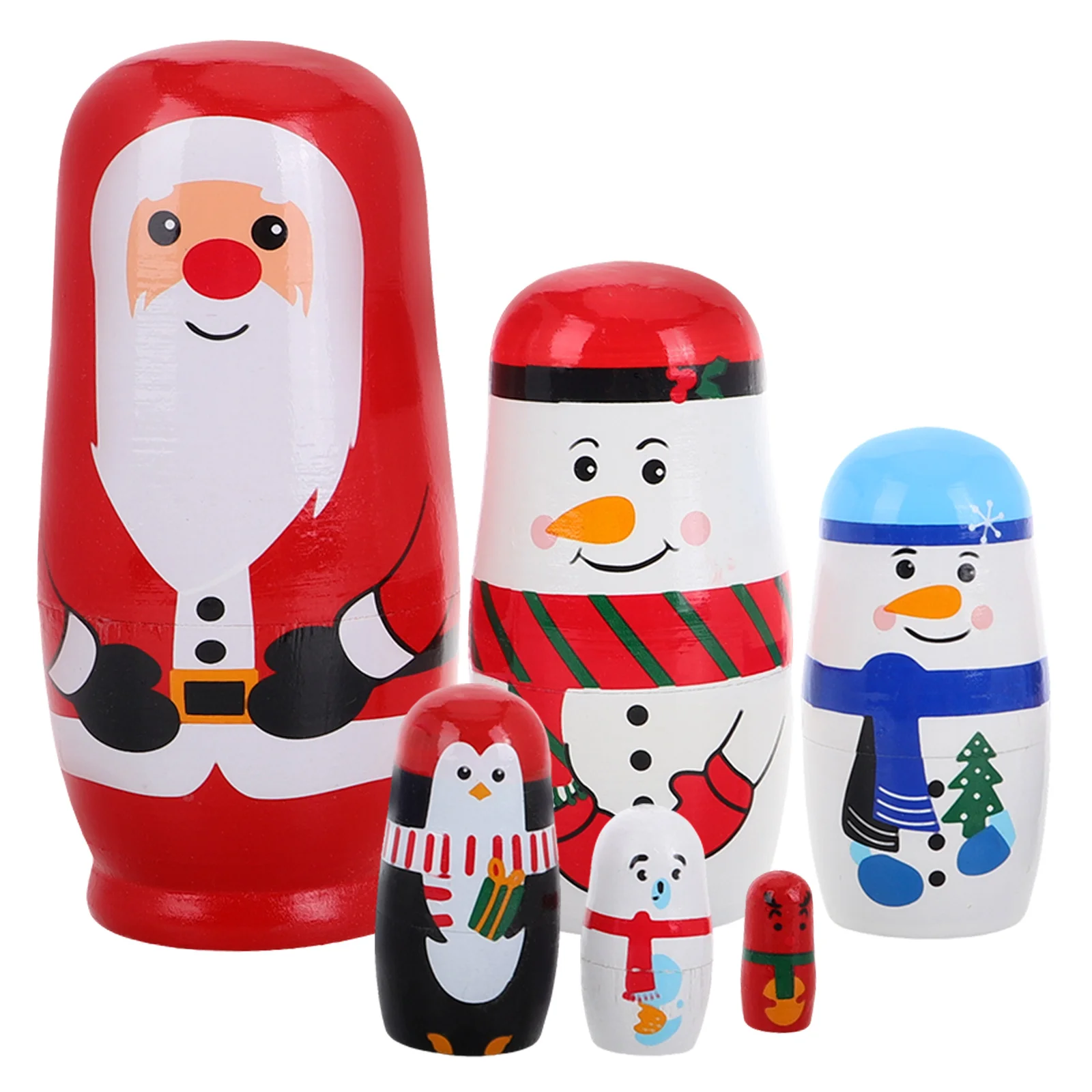 Decorate Five-layer Christmas Matryoshka Sto Russian Dolls Ornaments Wood Nesting