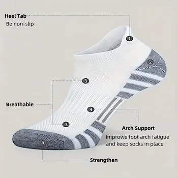 12Pairs Men Black White Grey Towel Bottom Sweat Absorbent Anti Odor Breathable Non Slip Ear Loop Short Socks For Running Sport 2