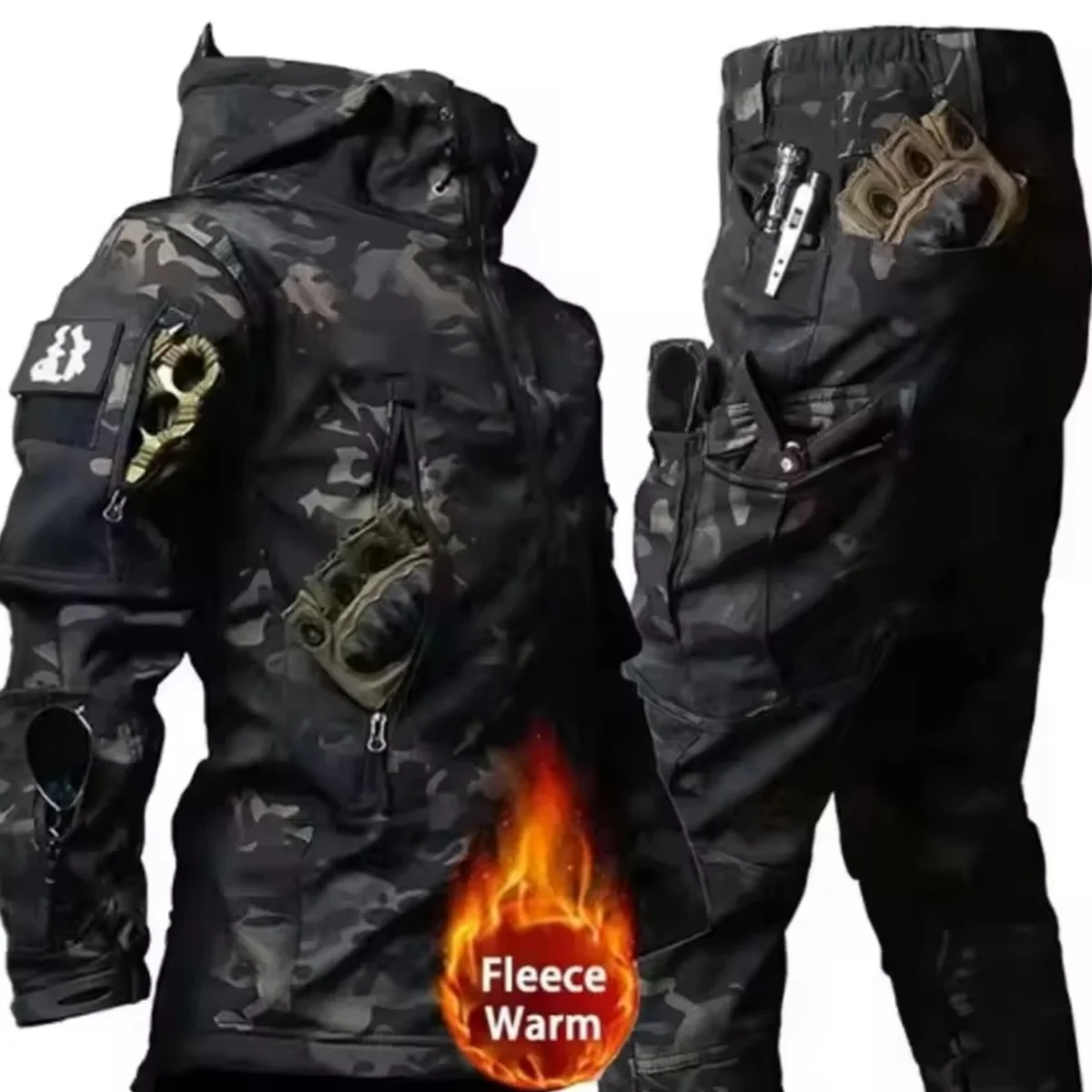 Men's Autumn and Winter Jacket, Tactical Waterproof Outdoor Fishing Hiking Camping Sportswear Jacket Warm Suit