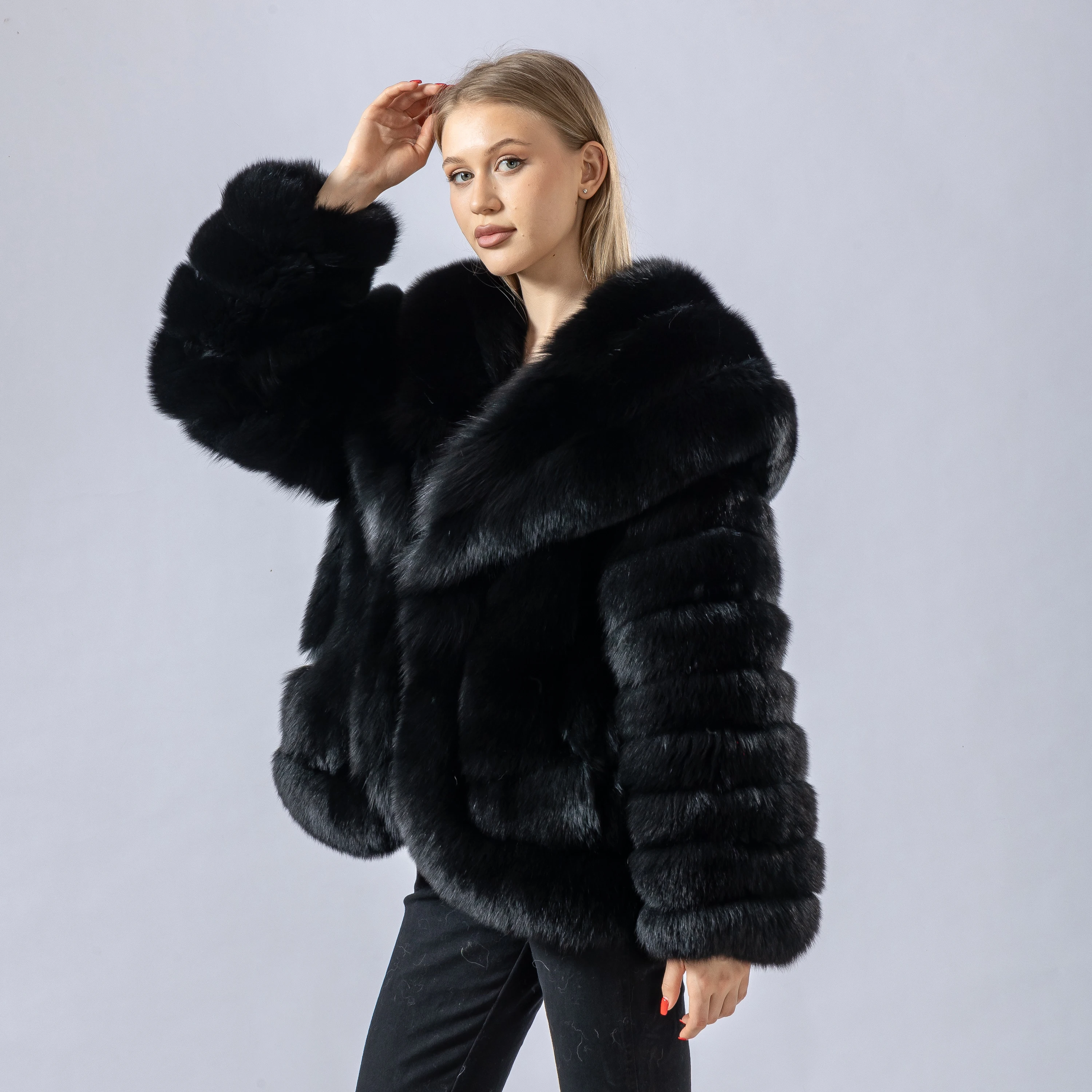 معطف فرو الثعلب الحقيقي مع سترة شتوية عصرية برقبة على شكل حرف V سميكة ودافئة فاخرة فروي 250450