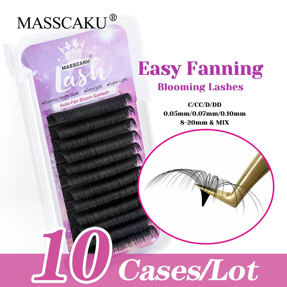 

10cases/lot MASSCAKU High Quality Long-lasting 1 Second Flowering Lash Soft Korean PBT Fiber Rapid Blooming Eyelash Easy to Use