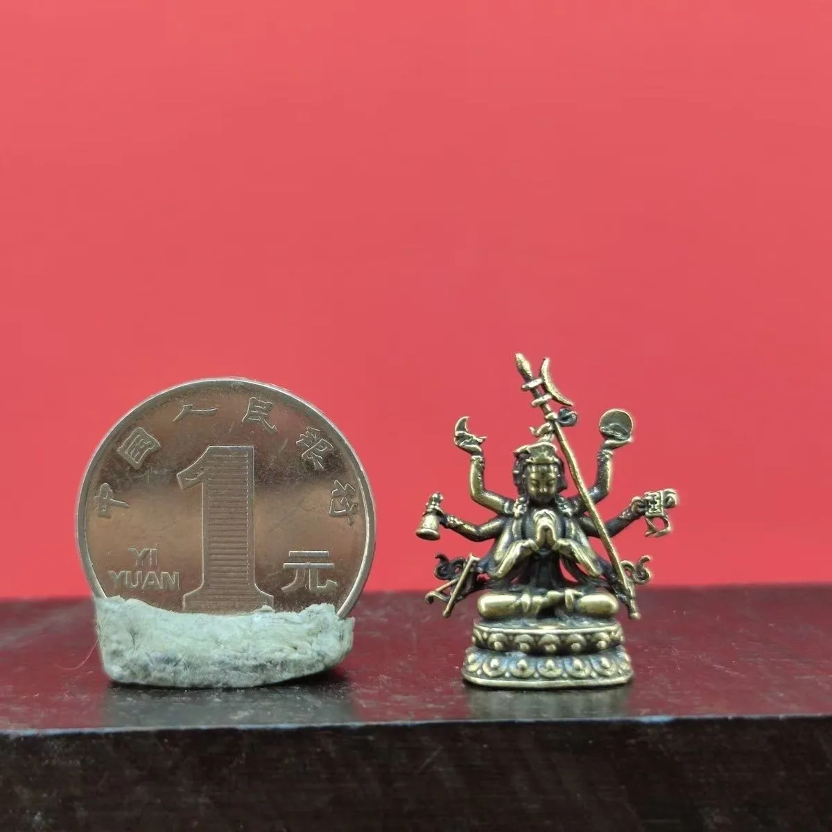 Mini 6-Arm Cundi Guanyin (Kwan Yin) Brass Buddha Statue Amulet