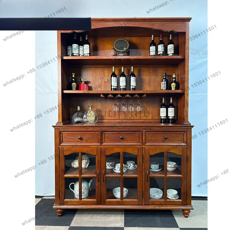 White Chinese wood American all solid wood dining side storage wine cabinet tea storage cabinet log