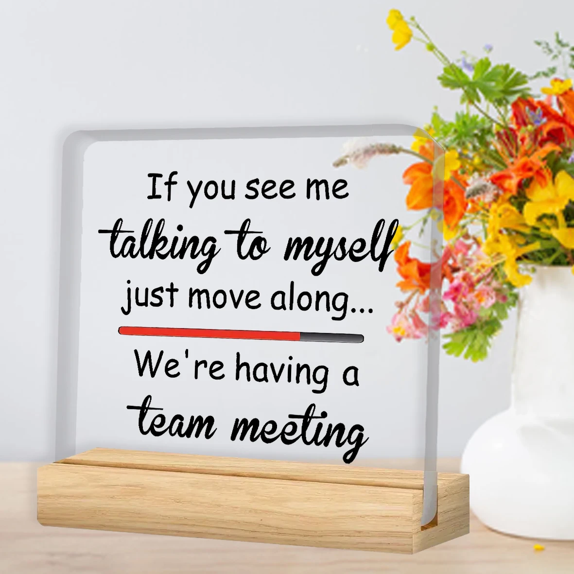 Acrylic Office Desk Sign with Wooden Stand, Electricity-Free, Featherless Decor for Bosses and Coworkers, Ideal for Thanksgiving