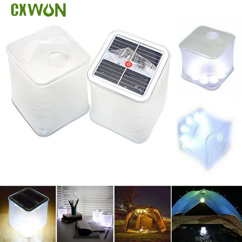 Solar Power Inflatable Camping Lights Outdoor LED Lamp Frosted RGB/Warm Square Solar Panel Shed Light Emergency Hiking Lighting