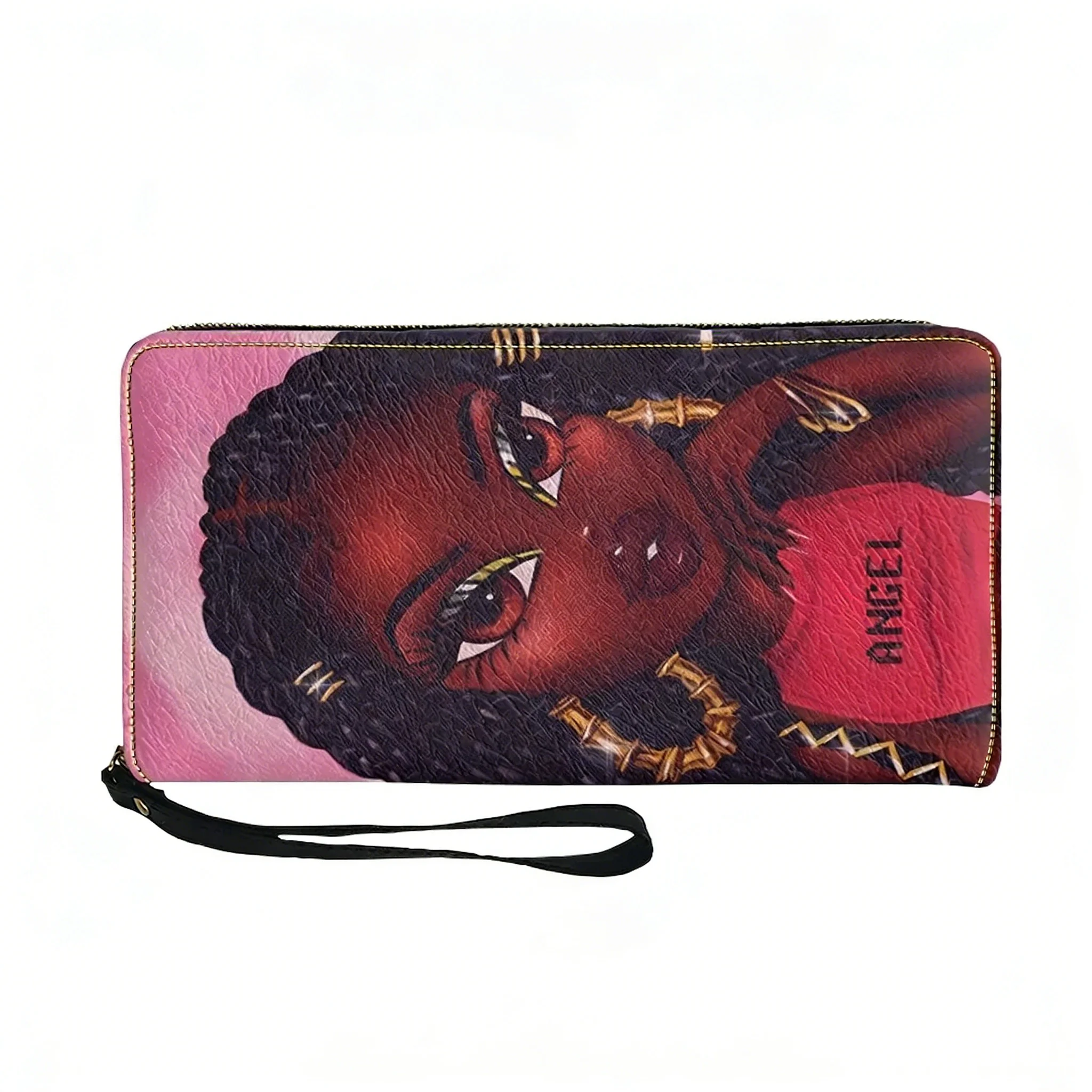 

Кошелек-портмоне с принтом «Принцесса Африка» для мужчин, женщин и подростков, на молнии, с двойным принтом, портативный, подарочная сумка