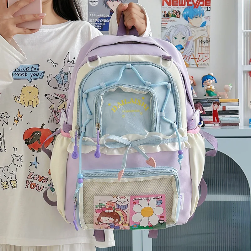 Richme Lolita Lace Women Backpacks 2025 New Design Students DIY Badge Ita Bag Large Capacity Laptop Commute Mochilas Para Mujer