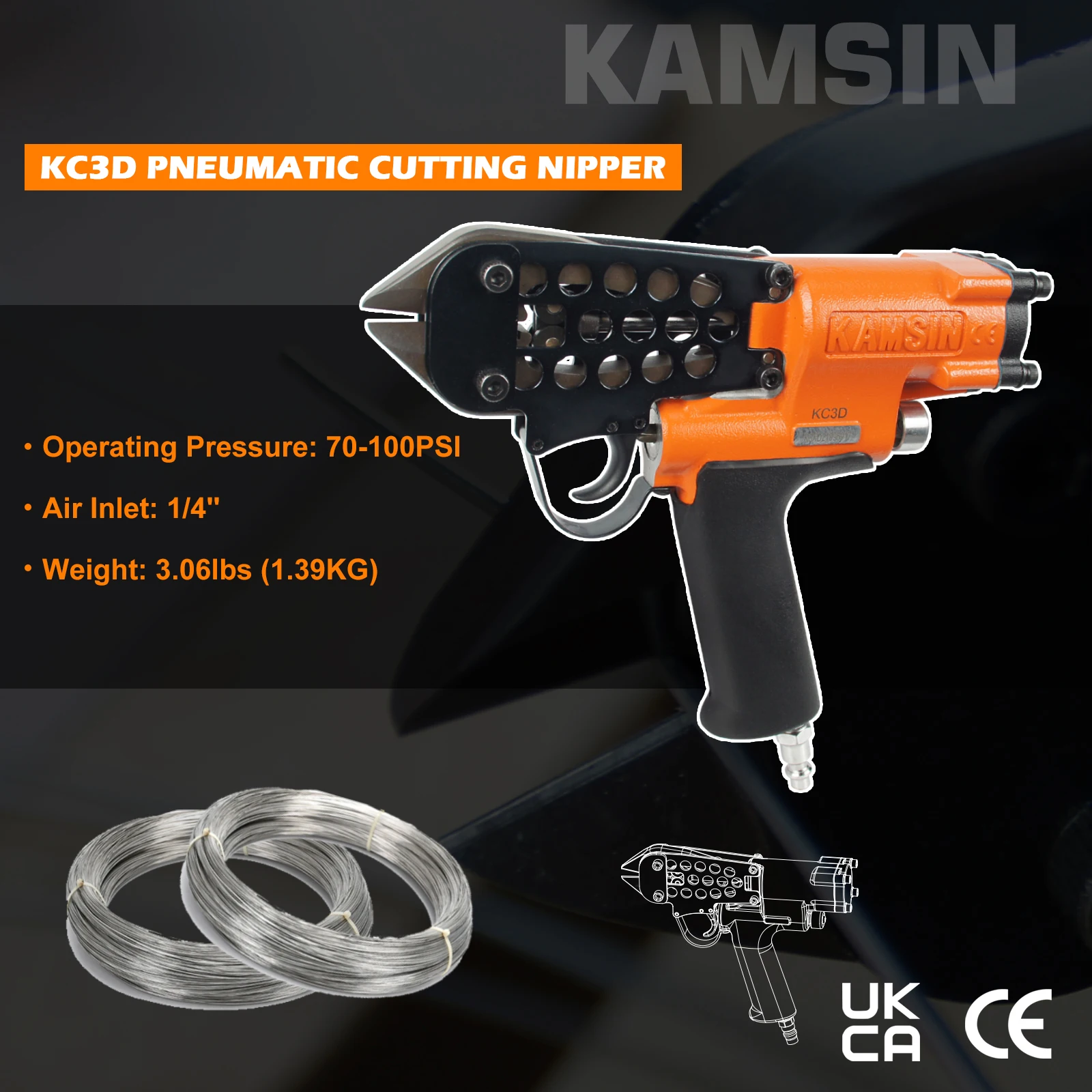 KAMSIN KC3D 3mm Wire Diameter Cutting Tool Air Power Cutting Pliers Wire Nipper For Wire Cages, Fencing, Wire Cutting
