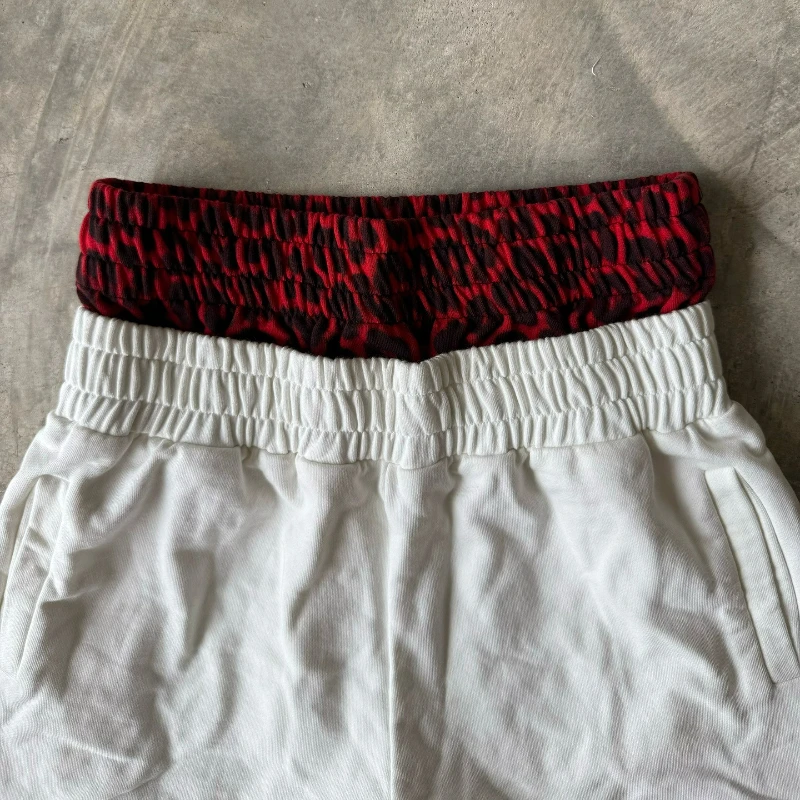 Y2k الفهد الأحمر Sweatpants العصرية مزدوجة الخصر تسجيل الرجال النساء بنطال ذو قصة أرجل واسعة شارع العليا الهيب هوب الشارع الشهير السراويل الرياضية غير رسمية #5