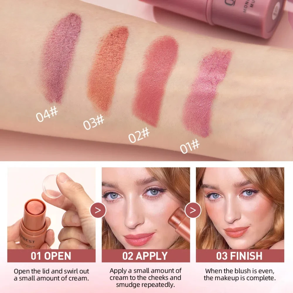 3-in-1 Cheek Blush Stick Lip Tinted Eyes Cheek Lips Brighten ครีมกันน้ํา Moisturizing Face Contouring Shadow Blusher แต่งหน้า