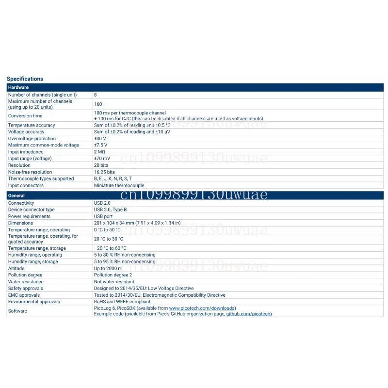 Pico Technology USB TC-08 Temperature Data Logger, Thermometer 8 Channels