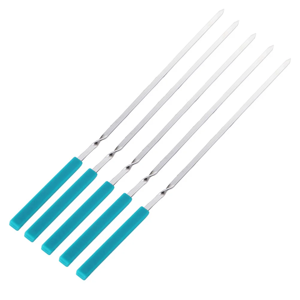 

10 PCS Stainless Steel BBQ Barbecue Kabob Flat Silicone Handle Grilling Skewers Set Reusable BBQ Sticks