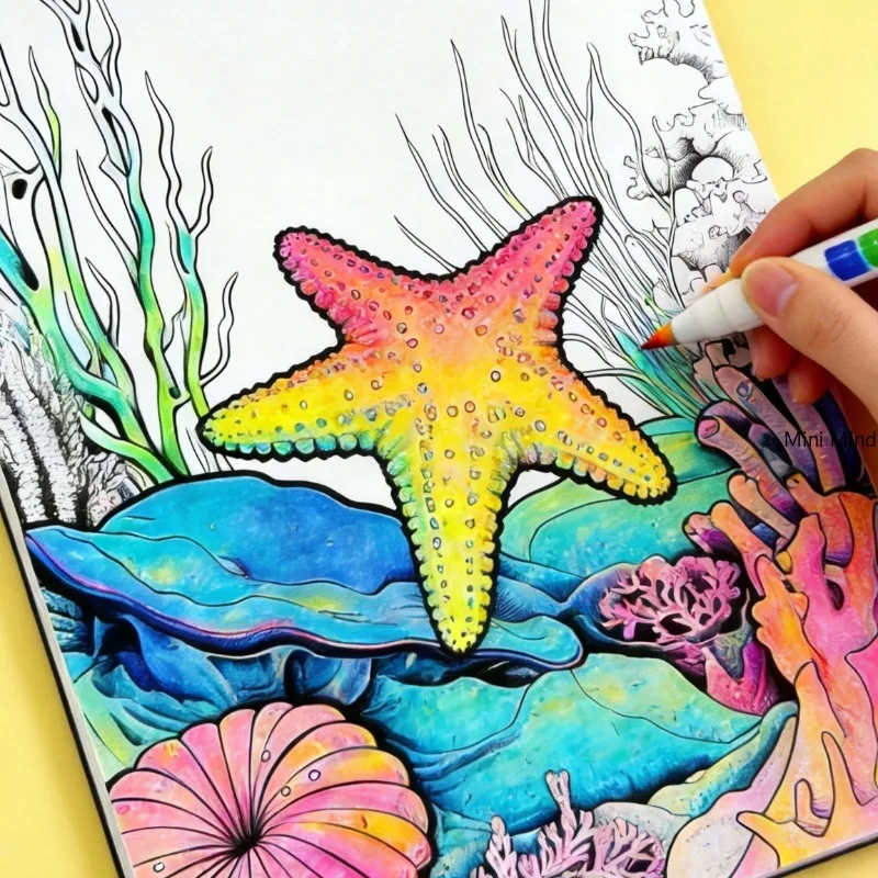 A Dreamy Deep-sea Themed Marine Creature Coloring Copy Album, Featuring Dolphin/seal/starfish/coralthemes, 32 Types Patterns
