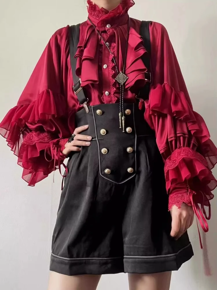 Japanese Kawaii Lolita Blouse Women Vintage Lantern Sleeve Shirt Y2k Aesthetic Lace Patchwork Tops Top Cospaly Jk Loose Blusas