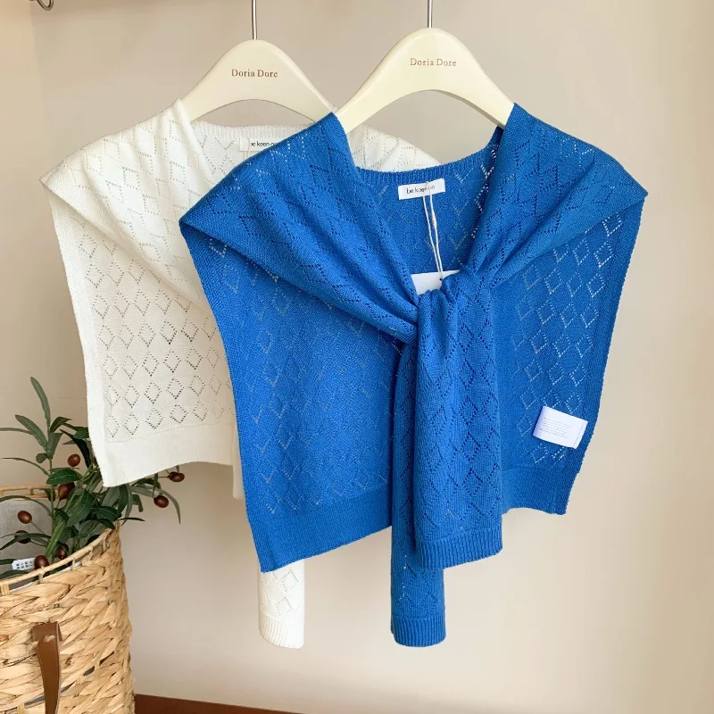 

Новая весенне-летняя женская накидка-шаль с ажурным ромбовидным узором, универсальная, вязаная, с подплечниками.