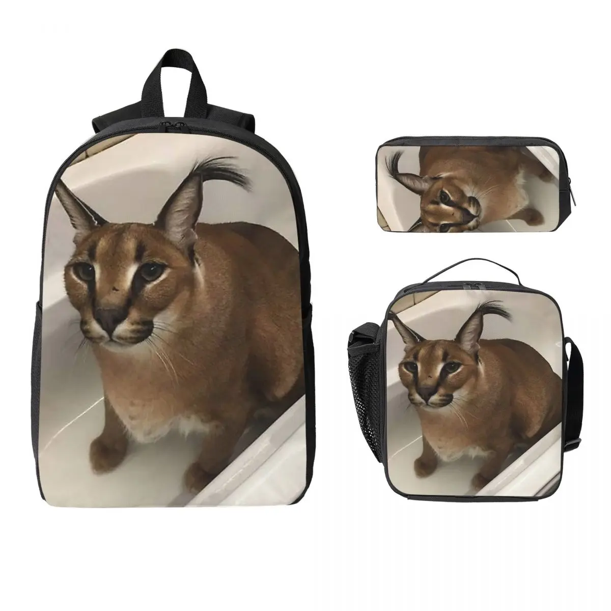 

Big Floppa Animal Cat Backpack Student Boys Girls BookBag School Bag Computer Shoulder Bags 3ps Insulated Lunch Bag Pencil Case
