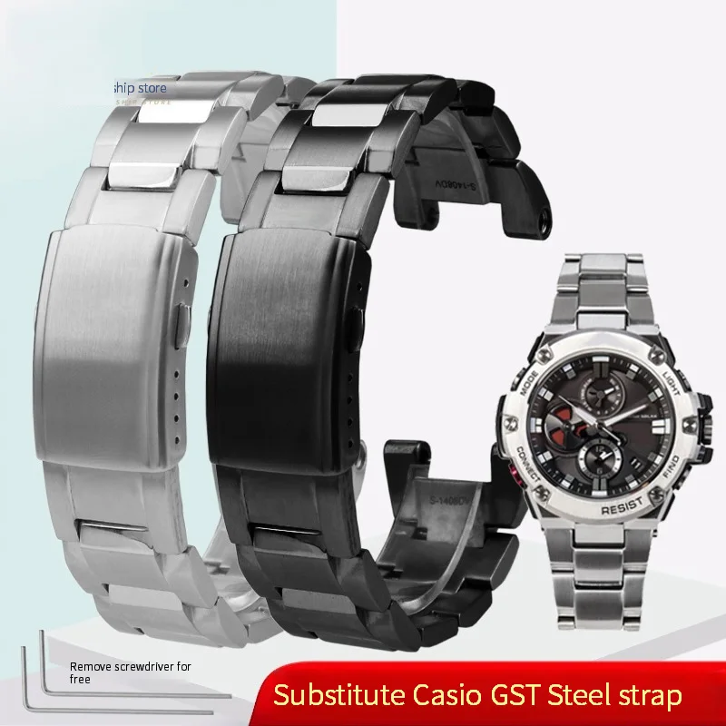 Stainless Steel Watch band For Casio G-Shock GST-B100/410/W100/S110/W300/210GST-400G Series Man Metal Strap Bracelet Accessories