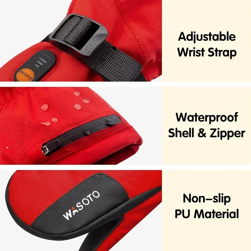New Year's gift children's red heated polyurethane waterproof touch screen compatible full finger electric heating gloves skiing