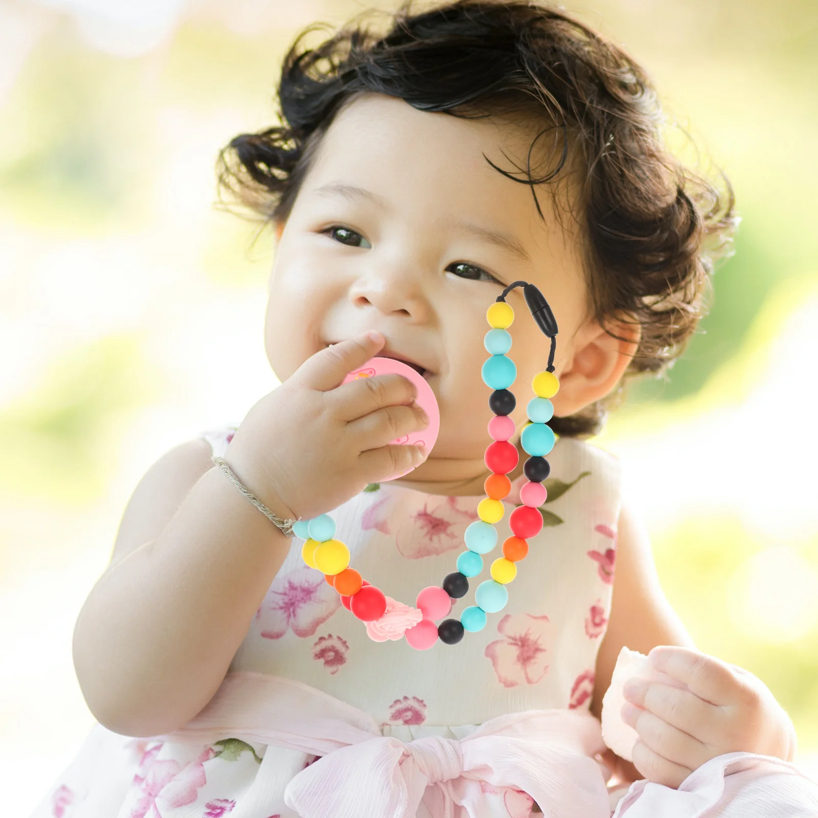 Collar de dentición para bebé, Molar de silicona para masticar para niños pequeños, rechinar los dientes, agarrar sensorial para bebé, niña y niño, baba