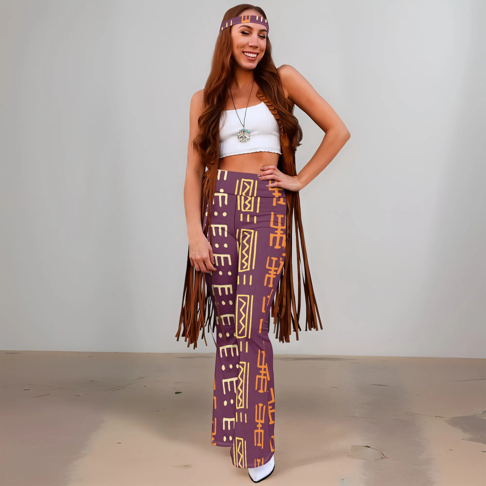 

Women's Spring and Autumn Fashion Wide Leg Pants (Headband), 3D Printed Pattern Style Wide Leg Pants, Casual Fashion Versatile