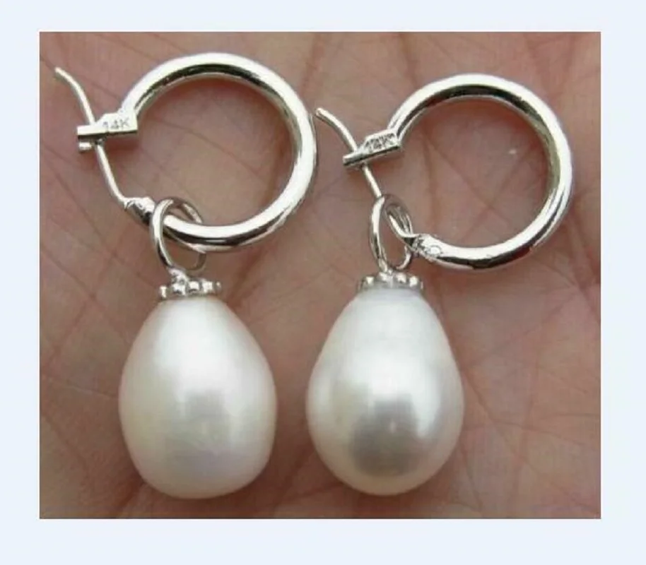 HOT AAAA 11-13MM NATURAL SOUTH SEA WHITE PEARL EARRINGS 14K WHITE GOLD