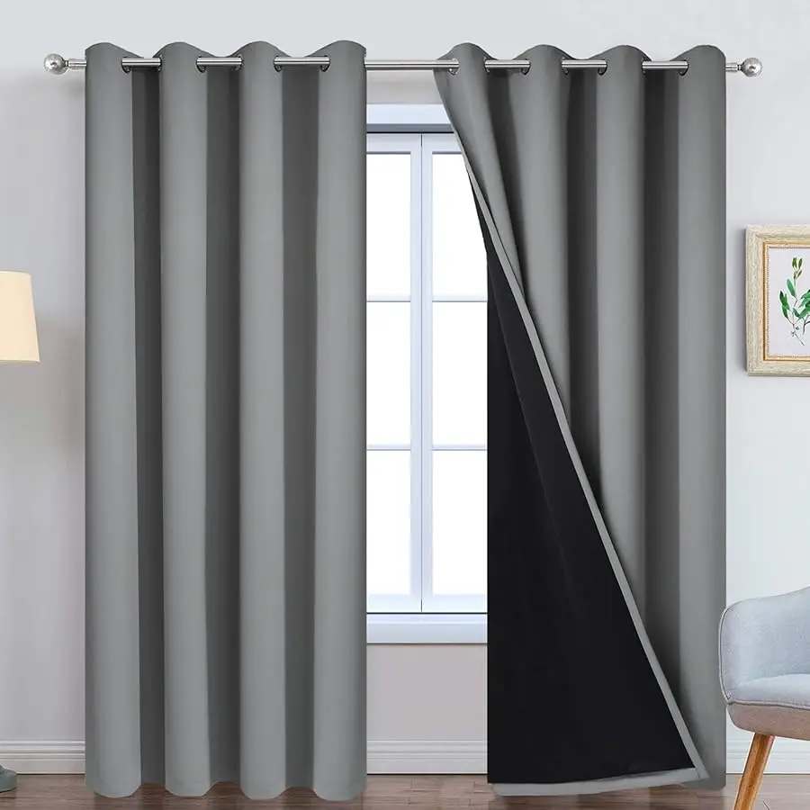 

100% Blackout Curtains 84 Inches Long, 2 Thick Layers Heat and Full Light Blocking Soft Thermal Insulated Drapes for Bedroom(52"