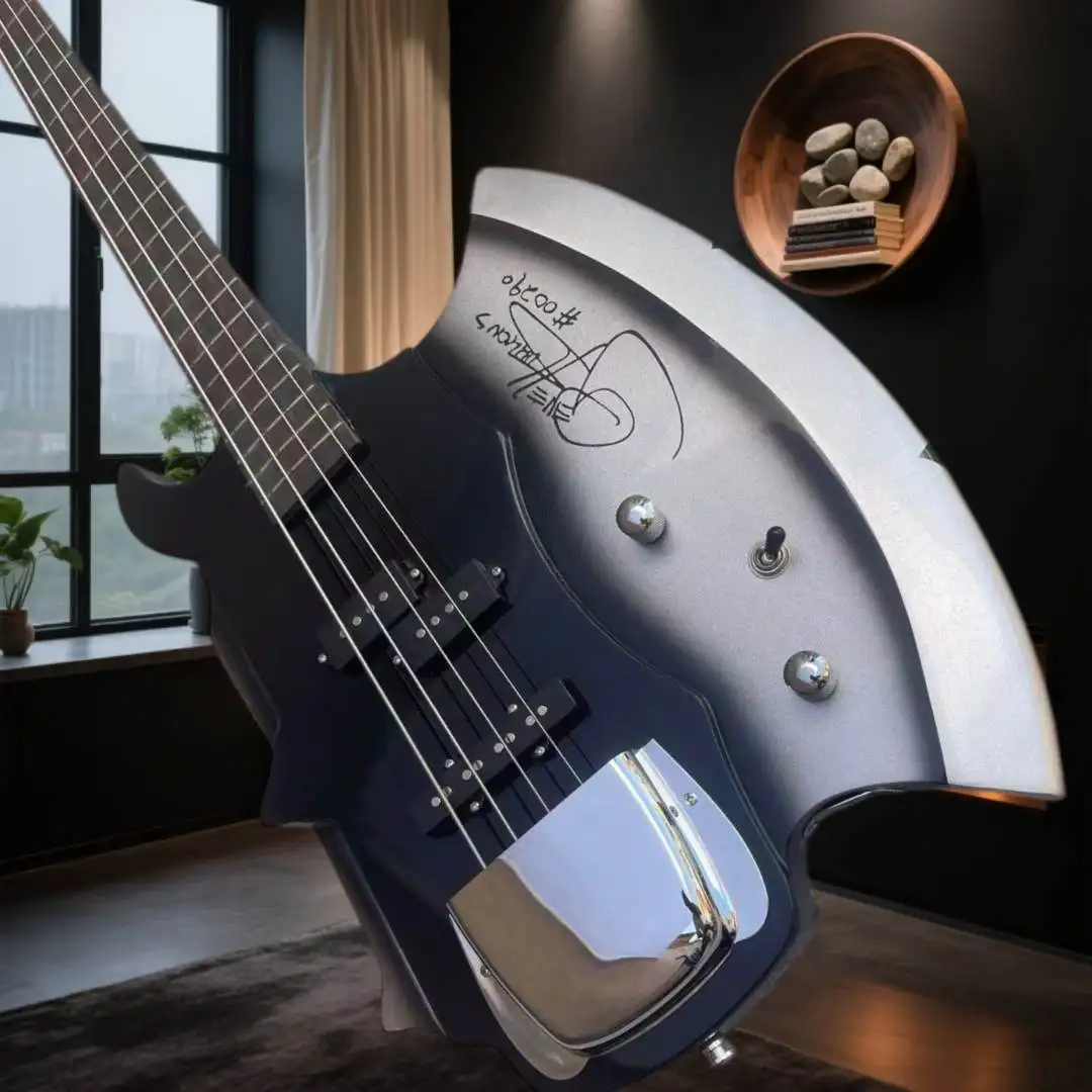 Signature Edition AXE Bass Single Saddle Fixed Bridge Dual Pickups Punchy Mid Tone Pro Stage Studio Electric Bass Guitar