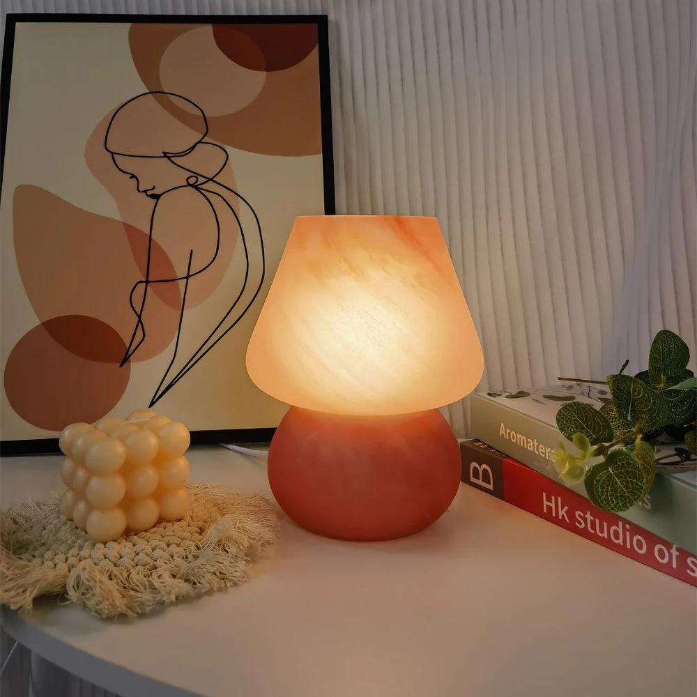 

Pink Glass Mushroom Table Lamp Warm/Natural/Cool White 3 Colors Dimmable lamp bedside Night Lights Desktop decoration Lamp