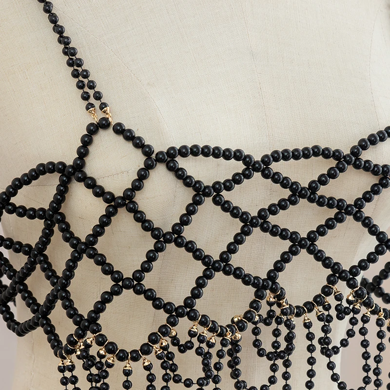 Hand-woven Pearl Vest ins Light Luxury outside with string pearl halter vest vest jewelry