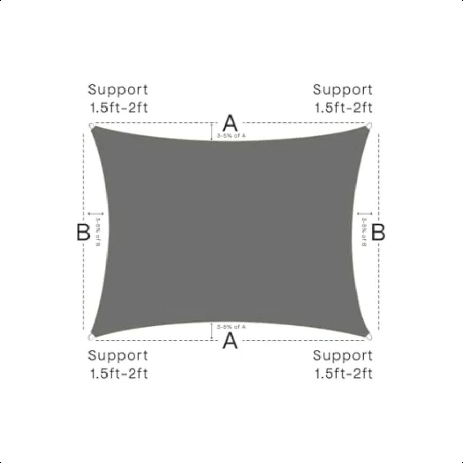 Tenda parasole per vela 8'x 10' Rec 95 Blocco UV Copertura parasole per cortile esterno Patio Prato Giardino Sandbox Carpor Grigio scuro