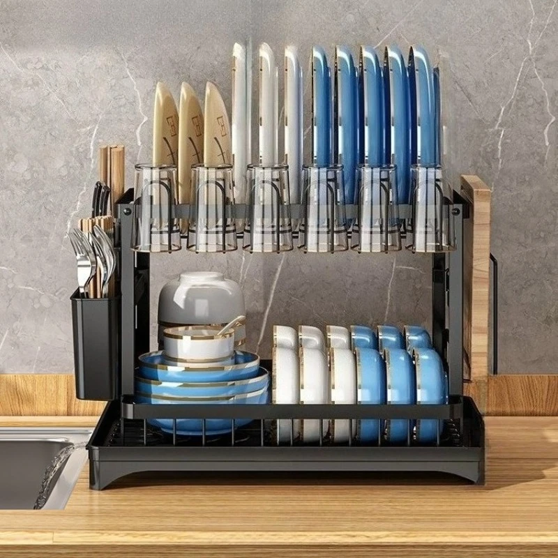 

Двухуровневая дренажная подставка-сушилка, многофункциональная подставка для хранения в шкафу, маленькая бытовая кухонная полка, настольный органайзер для посуды