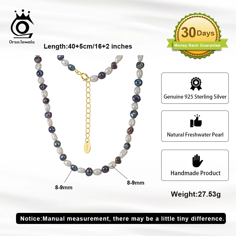 ORSA JEWELS Dainty S925 Silver Beads Choker Necklaces with Two Colors Natural Pearl for Women Dainty Beads Chain Jewelry GPN111