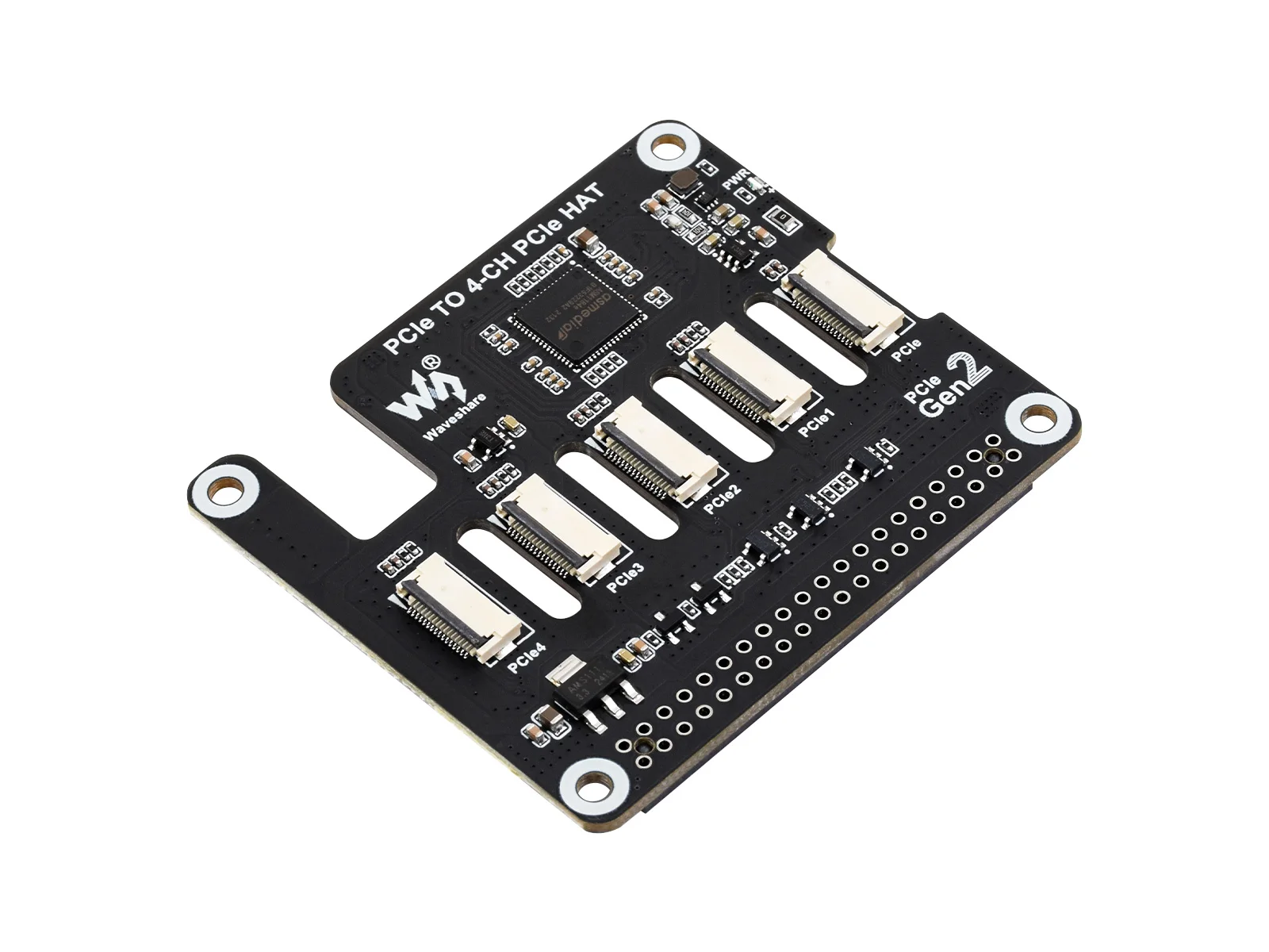 4-Ch PCIe FFC Adapter Board For Raspberry Pi 5, Expands The PCIe Interface Of The Pi 5 To 4-Ch PCIe FFC Connectors,RPi  HAT