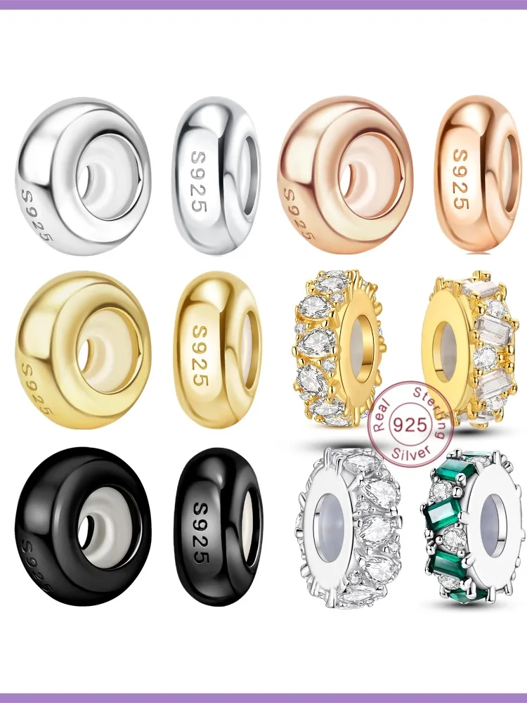 Passend für Original-Charms-Perlen, 925er Sterlingsilber-Clip-Zirkon-Silikon-Abstandshalterperlen-Armband für Damen, DIY-Geschenk, Party.