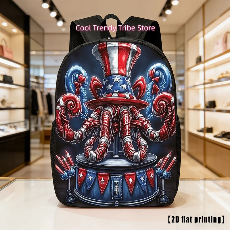 Patriotic hat-shaped, lightweight and spacious unisex backpack with adjustable shoulder straps and side pockets,