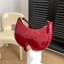 Fashionable New Solid Color Bright Face Texture Light Luxury Handheld Zipper Crossbody Bag