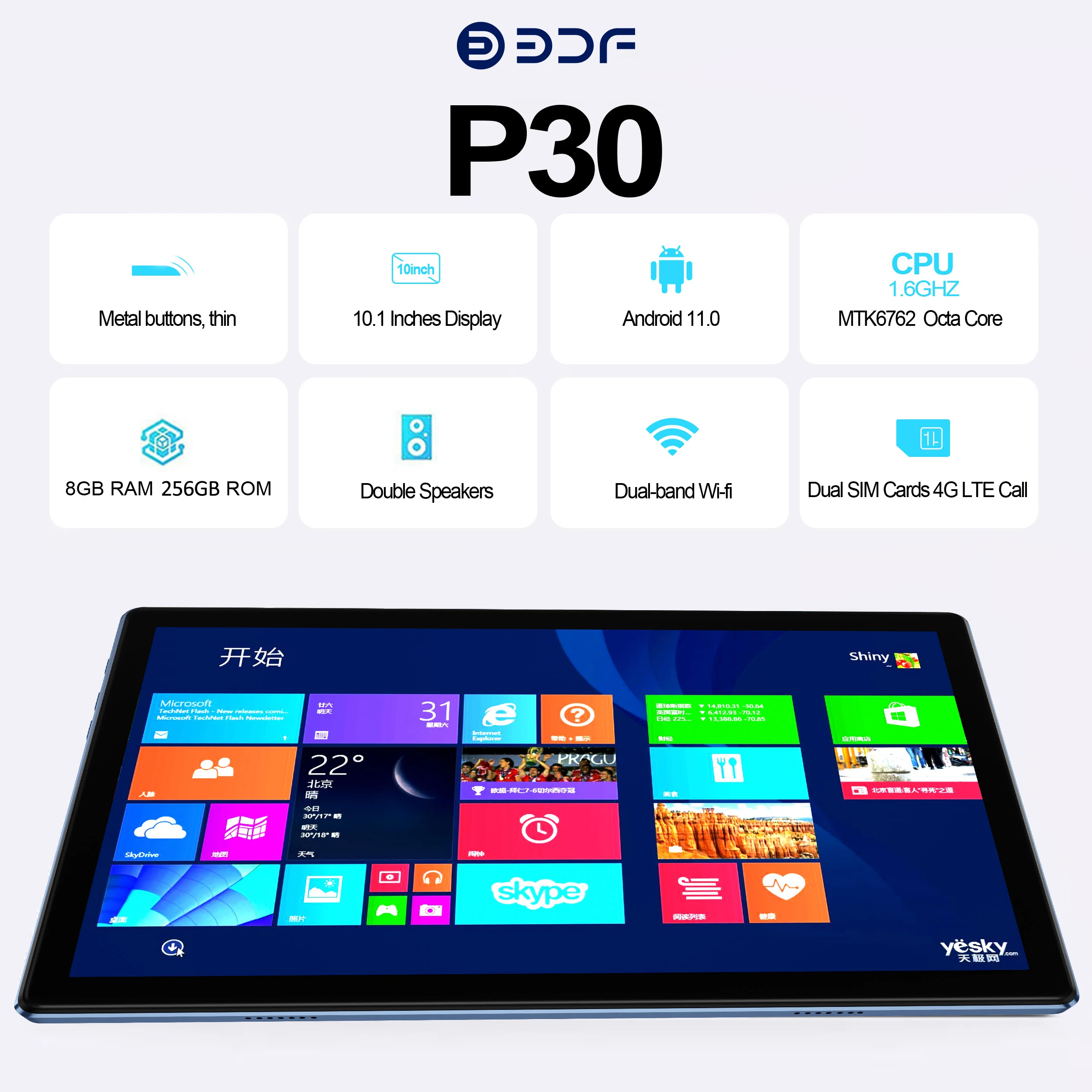 BDF New Pro 10.1 Inch Tablets Octa Core 8GB RAM 128GB ROM Android 11 Google Play Dual 4G Network GPS Bluetooth WiFi Tablet Pc