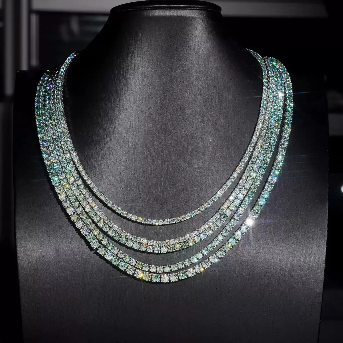 

Hip Hop Blue Green Moissanite 3mm S925 Silver Tennis Chain GRA Certificate