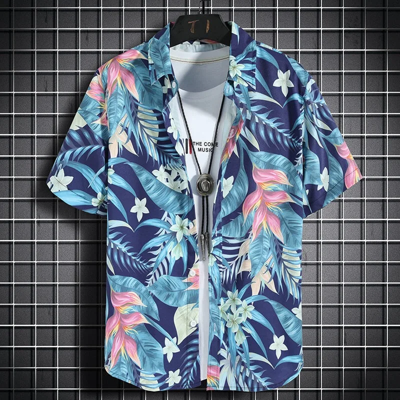 Men’s Hawaiian Beach Shirts, Short-sleeved Casual Shirts for Seaside Vacations, Quick-drying Loose Floral Tops