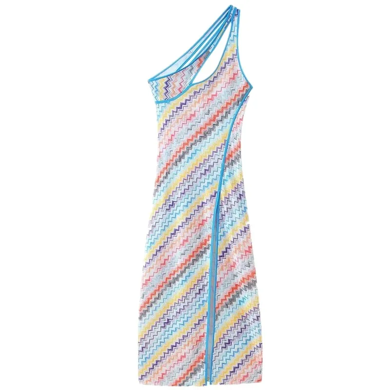 2025 otoño nuevo mujer largo estampado Dr cuello inclinado diseño calado Casual Sle No Sve otro Material 00%