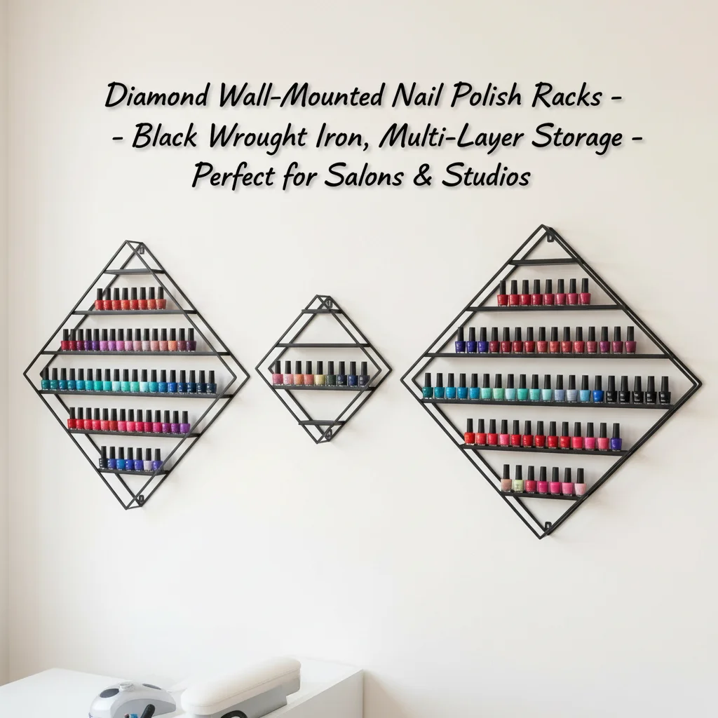 

3PCS Diamond Nail Polish Display Rack, Wall Mounted Organizer 22.05lbs Capacity for Salon Nail Art Storage, Black