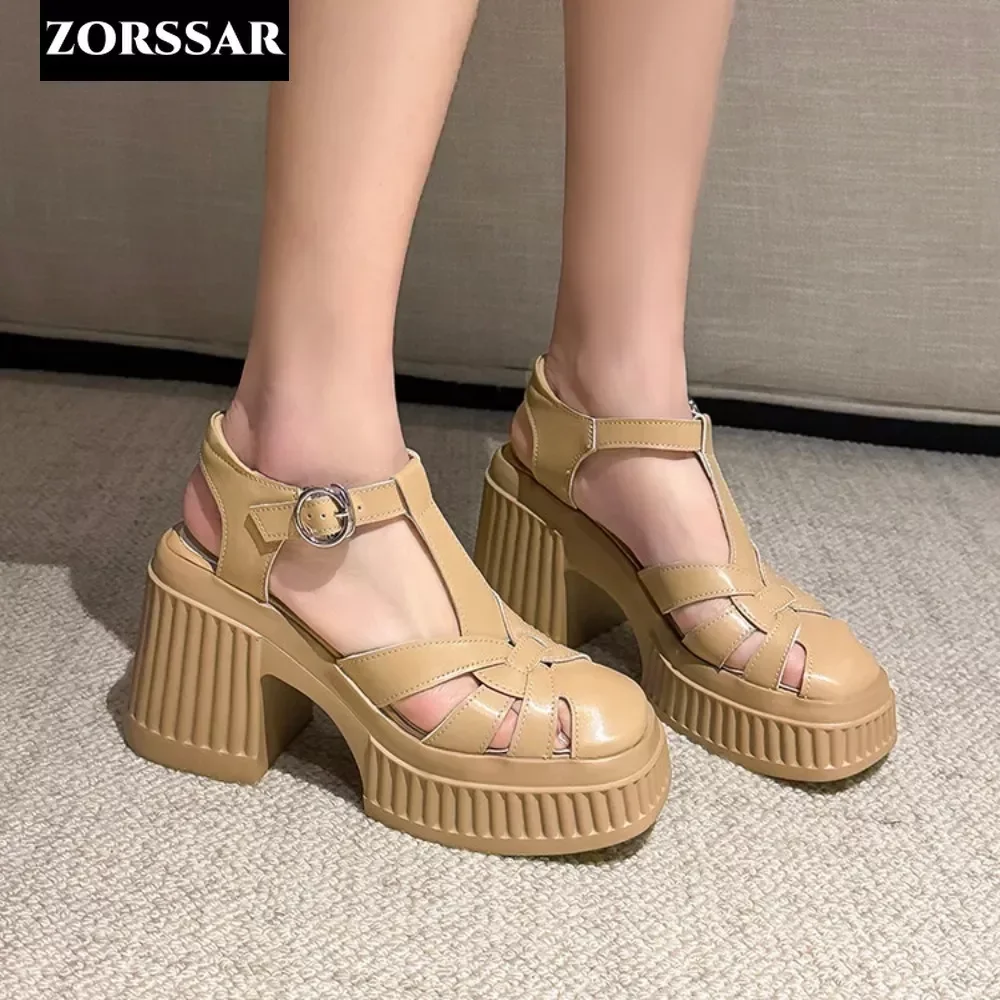 Women\'s Close Toe High Heels Sandals 2024 Summer Chunky Platform Gladiator Sandals Woman Ankle Straps Vacation Casual Beach Shoe