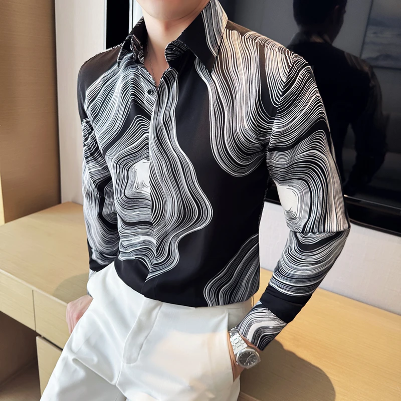 2024 Fashion Summer Thin Sun Protection Shirts Men Draped Floral Long Sleeve Slim Casual Ice Silk Gradient Solar Clothes Shirt