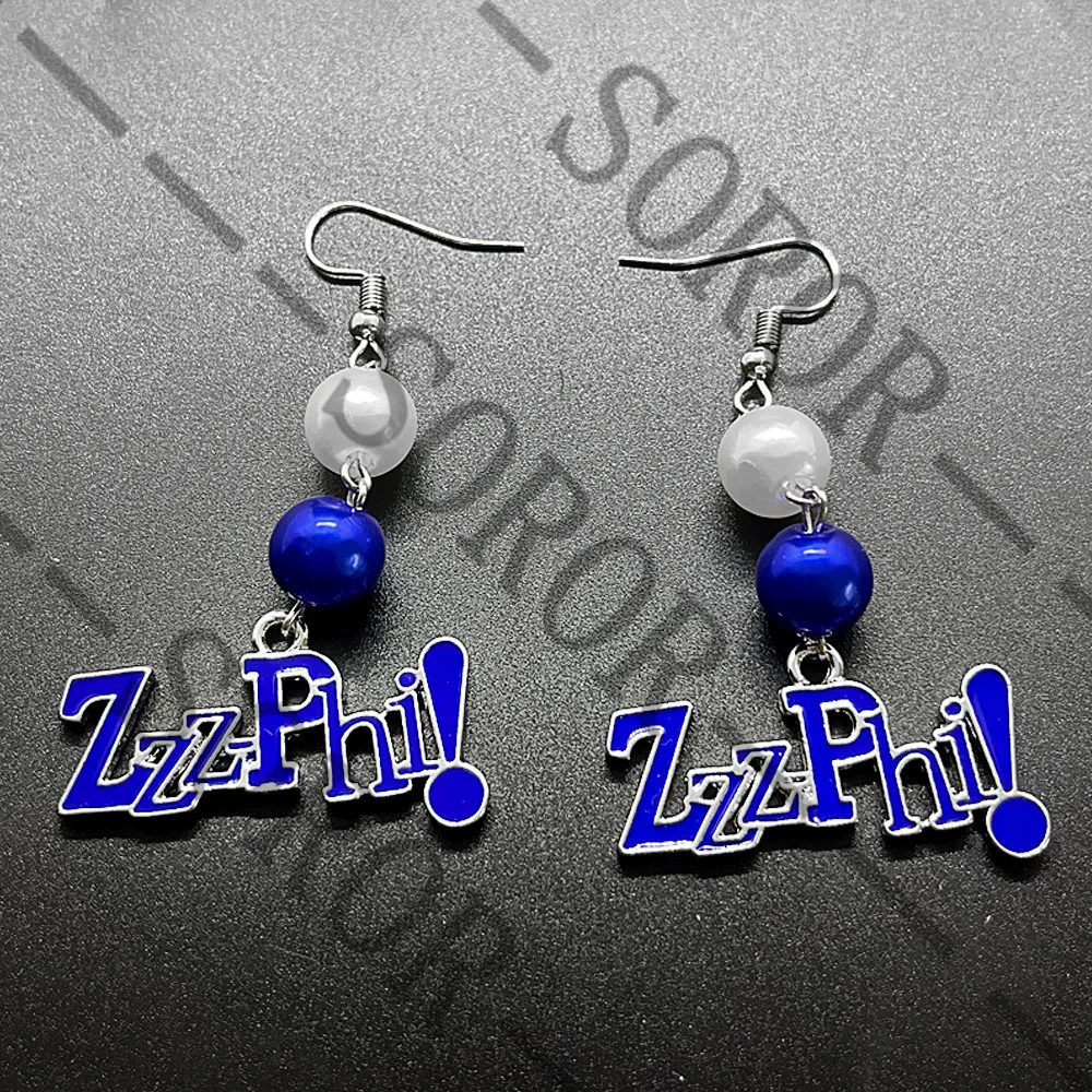 Blue enamel Metal ZETA PHI BETA ZZZPHI letter charm sorority women Girl earring eardrop